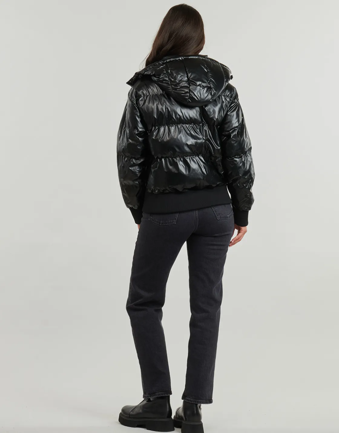 Guess - BICE METALLIC HOODIE PUFFER Noir Discount