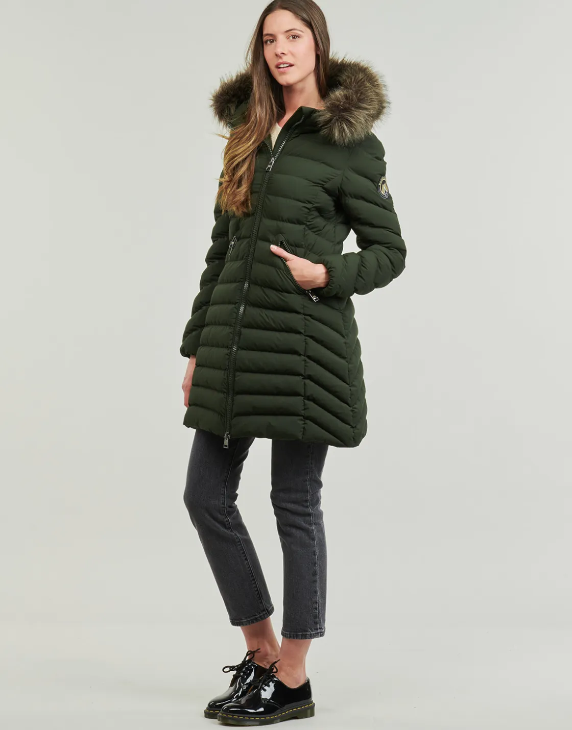Superdry Manteaux^- FUJI HOODED MID FAUSSE FOURRURE