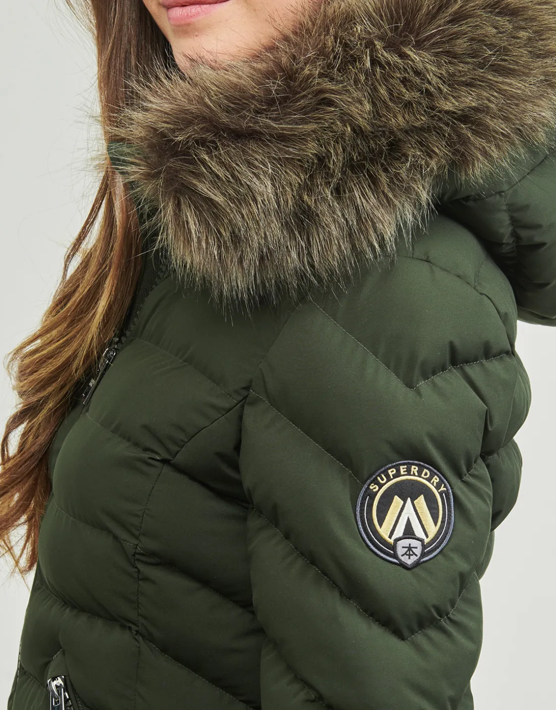 Superdry Manteaux^- FUJI HOODED MID FAUSSE FOURRURE